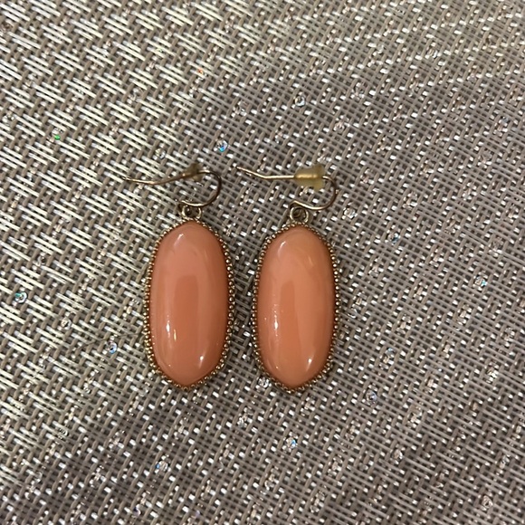 Peach orange with gold metal dangle earrings hang approx 1.5” womens jewelry - Picture 2 of 5